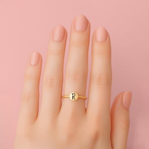 Small Letter Initial Ring In Sterling Silver, Gold, Or Rose Gold | Personalized Custom Letter Monogram Stackable Stack Stacking Family Ring