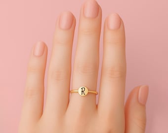 Small Letter Initial Ring In Sterling Silver, Gold, Or Rose Gold | Personalized Custom Letter Monogram Stackable Stack Stacking Family Ring