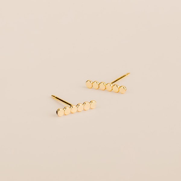 Glimmer Stud Earrings | Gold, Rose Gold, or Silver | Mini Line Bar Dot Dotted Bead Beaded Post Earrings | Hammered Small Minimalist Everyday