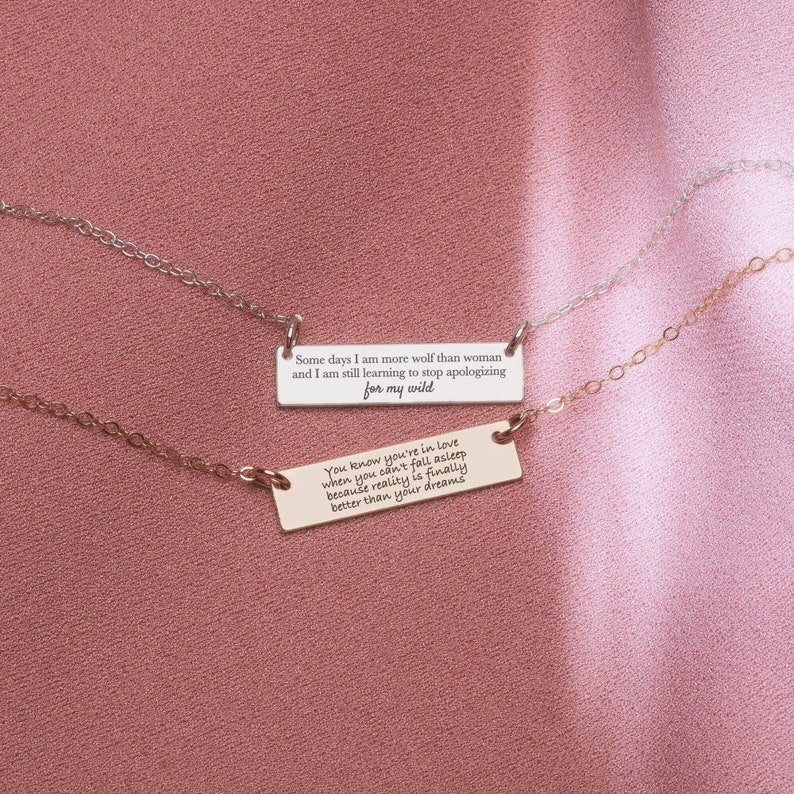 Custom Quote Bar Necklace Personalized Engraved Skinny Message Bar Necklace in Silver, Gold, or Rose Gold Customized Gift for Her image 1