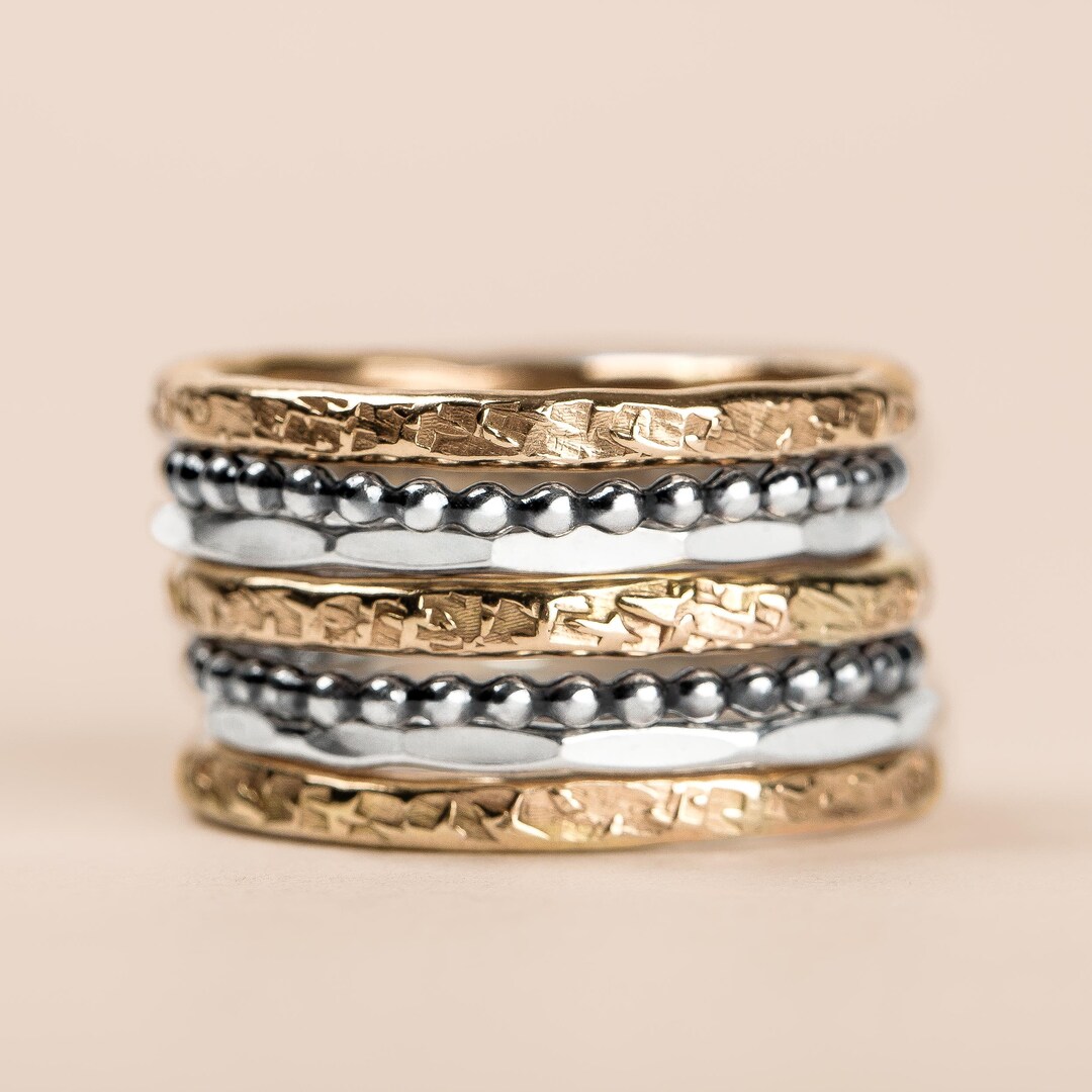 The Demi Stack Set of 7 Mixed Metal Stackable Rings in Gold and Silver ...