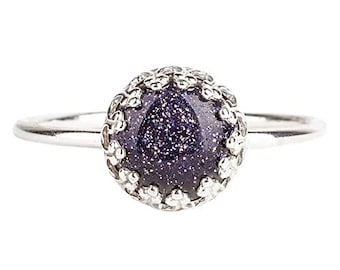 Anello con costellazione del cielo notturno - Argento sterling e pietra preziosa blu Goldstone - Gioielli con stelle, galassia stellata, spazio esterno, notte - Taglie USA 4-12