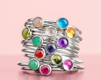 Anello con pietre preziose piccole impilate / Anello con pietra colorata impilabile in argento sterling, sottile e delicato anello impilabile, regalo di compleanno per lei