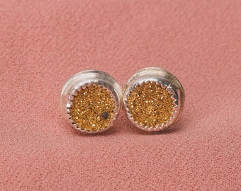 No. 2 Gold Druzy Quartz Earrings With Threaded Screw On Posts | The River Valley Collection | Small Sterling Silver Crystal Stud Posts