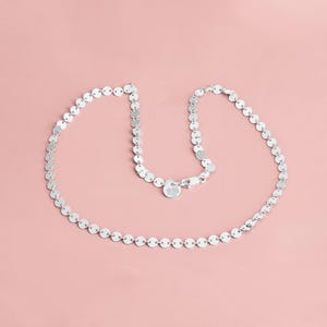 Sequin Chain Necklace | Dainty Delicate Sterling Silver Minimalist Circle Disc Necklace | Perfect for Layering | Simple Everyday Choker