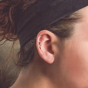 The Original Wave Cartilage Earring | Sterling Silver Wavy Swirl Swirly Squiggle Helix Hex Piercing Jewelry for Upper Ear | Thread Through