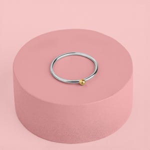 Gold Dot Stacking Ring | Mixed Metal Sterling & Solid 14K Gold Skinny Thin Stackable Stack Ring | Minimalist Jewelry for Women and Girls