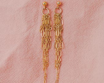 Sadie Chain Tassel Earrings | Gold or Silver | Dainty & Delicate Minimalist Fringe Stud Earrings | Long Thin Gold Chain Post Earrings