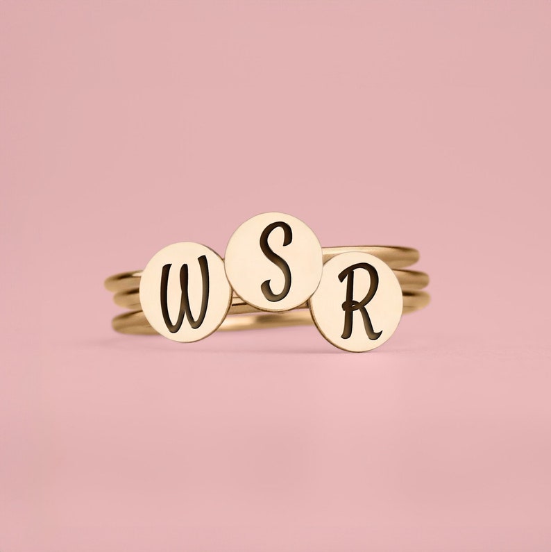 Initial Ring Personalized Custom Letter Ring Band in Silver, Gold, or Rose Gold Family Signet Monogram Stackable Stack Rings Gift Her image 7