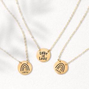 Collier de fierté | Collier Gay Pride arc-en-ciel, collier LGBTQ Love is Love, collier Queer | Collier cercle gravé, argent or, or rose