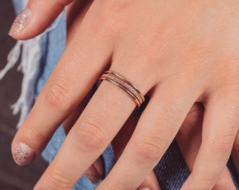 The Imogen Stack | Set of 3 Stacking Rings | Boulder and Smooth Stackable Stack Rings | Gold, Rose, or Silver Mixed Hammered Ring Bands