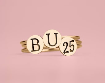 Graduation Class Ring Set | Stackable High School or College Stacking Rings | Personalized Custom Senior Year Sorority Signet Graduate Gift