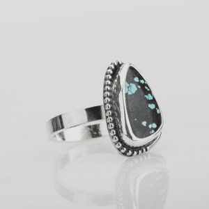 Size 5.75 Black & Blue Cloud Mountain Turquoise Gemstone Ring In Sterling Silver Triangle Beaded Dotted Boho Bohemian Statement Ring image 8