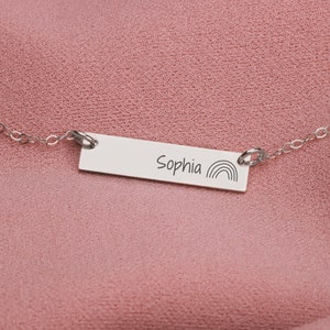 Name Necklace | Personalized Engraved Skinny Nameplate Bar Necklace in Silver, Gold, or Rose | Customized Gift Her Friend Mother daughter