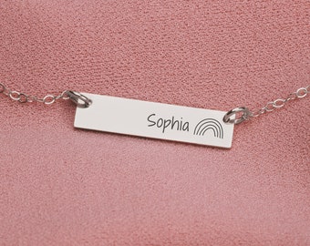 Name Necklace | Personalized Engraved Skinny Nameplate Bar Necklace in Silver, Gold, or Rose | Customized Gift Her Friend Mother daughter