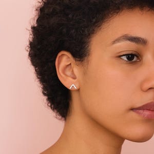 The Vault Earrings | Mini Sterling Silver Chevron Studs | Minimalist Jewelry