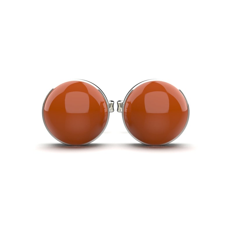 Orange Carnelian Gemstone Stud Earrings Sterling Silver Small Little Round Circle Post Earrings Multiple Sizes Fall Autumn Halloween image 5