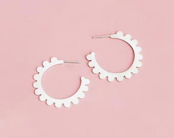Large Poppy Hoop Earrings | Sterling Silver Large Big Geometric Dot Dotted Circle Stud Earrings | Perfect Gift for Her | Floral Dainty Hoops