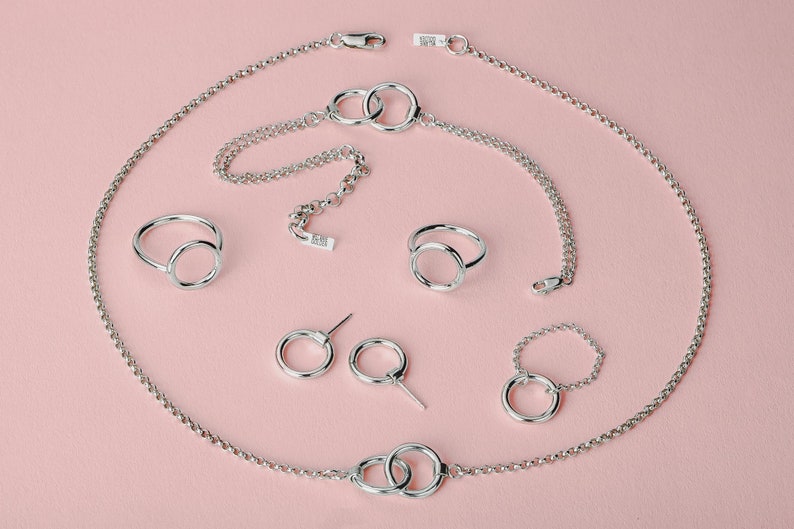 Forever Connected Necklace Chunky Sterling Silver Geometric interconnected linked Round Open Circle Halo Eternity Link Chain Necklace image 9