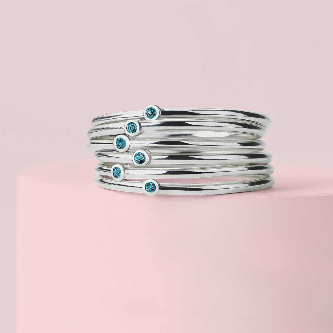 Blue Diamond Stacking Ring | Tiny Aqua Teal Genuine Diamond Stackable ...