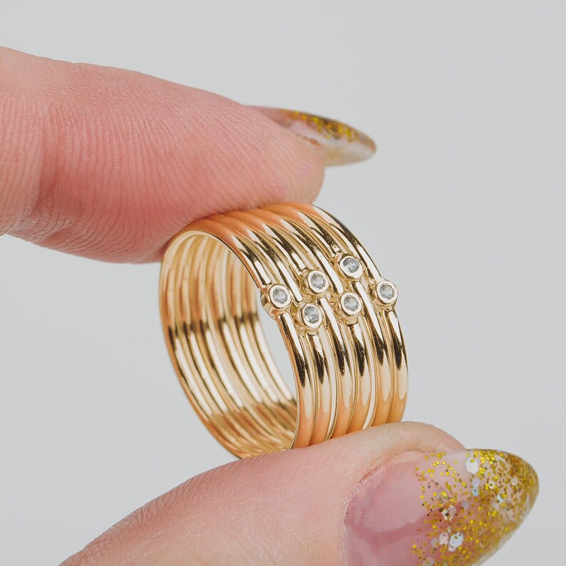 14K massief gouden diamanten stapelring Kleine stapelbare natuurlijke witte diamanten stapelring, minimalistisch jubileumcadeau, bruiloftsverloving afbeelding 7