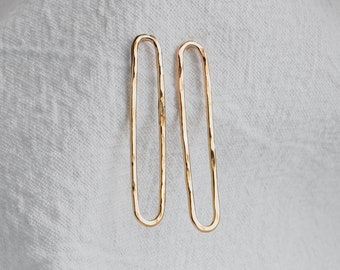 Hammered Oval Paperclip Chain Link Stud Earrings | Gold, Rose Gold, or Silver | Long Oval Loop Hoop Post Earrings | Minimalist Everyday