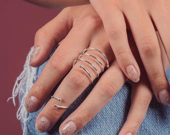 Spiral Bypass Ring | Adjustable Sterling Silver Twisted Coil Ring or Midi Ring | Beaded Dotted Wrap Around Ring | Minimalist Everyday
