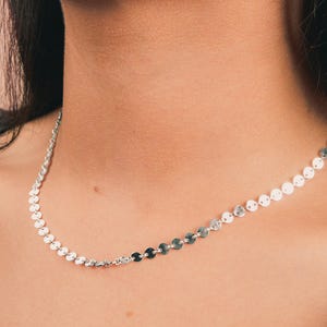 Sequin Chain Necklace | Dainty Delicate Sterling Silver Minimalist Circle Disc Necklace | Perfect for Layering | Simple Everyday Choker