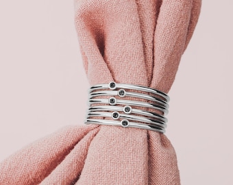 Black Diamond Stacking Ring | Dainty Sterling Silver Natural Black Diamond Solitaire Stackable Ring, Minimalist Engagement Wedding Bridal