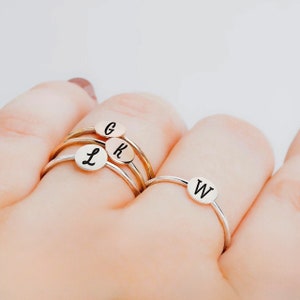 Initial Ring Personalized Custom Letter Ring Band in Silver, Gold, or Rose Gold Family Signet Monogram Stackable Stack Rings Gift Her image 5