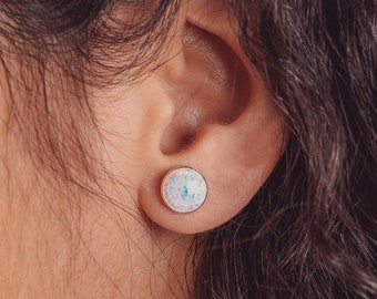 Opal Gemstone Stud Earrings | Sterling Silver Tiny Small Little Round Circle Post Earrings | Multiple Sizes Available | October Birthstone