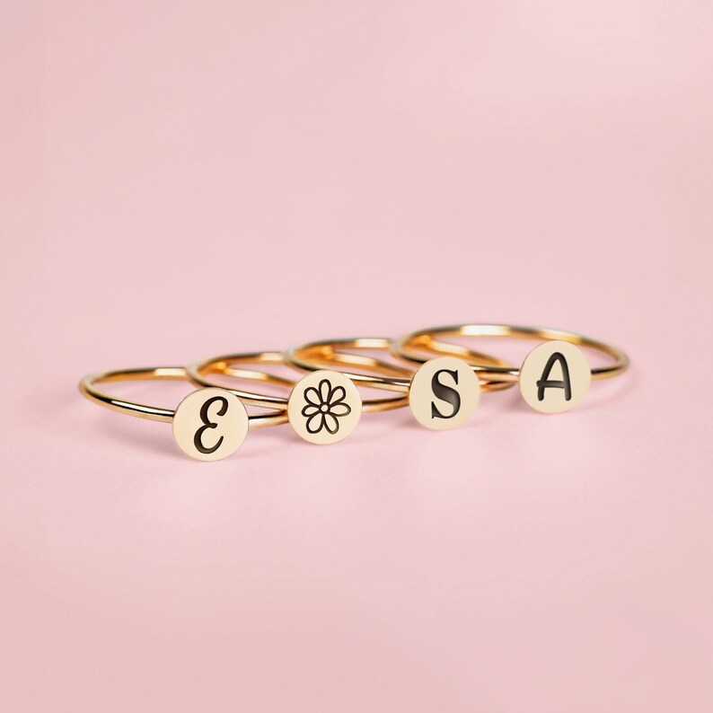 Initial Ring Personalized Custom Letter Ring Band in Silver, Gold, or Rose Gold Family Signet Monogram Stackable Stack Rings Gift Her image 4