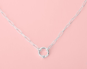 Paperclip Diamond Orbit Necklace | Multiple Diamond Colors, Tiny Round Genuine Diamond Pendant, Wedding Bridal, Anniversary Gift for Her