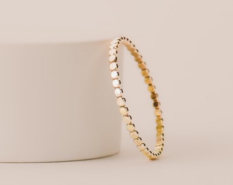 Glimmer Stacking Ring | 14K Gold Fill Hammered Dot Dotted Bead Beaded Stack Stackable Dainty Thin Bands | USA Sizes 4-12