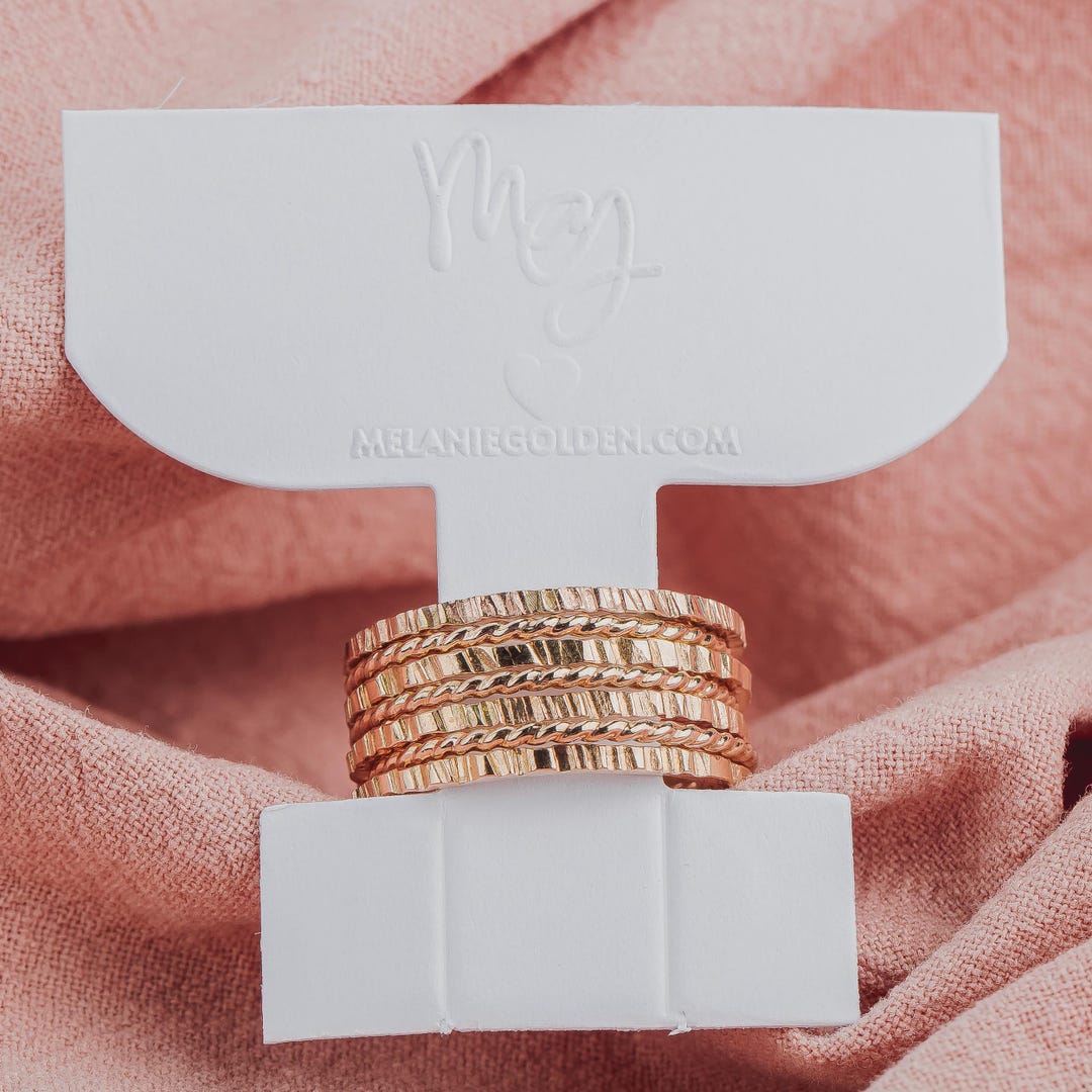 The Margo Stack | Set of 7 Rugged and Twist Stacking Rings | Gold, Rose ...