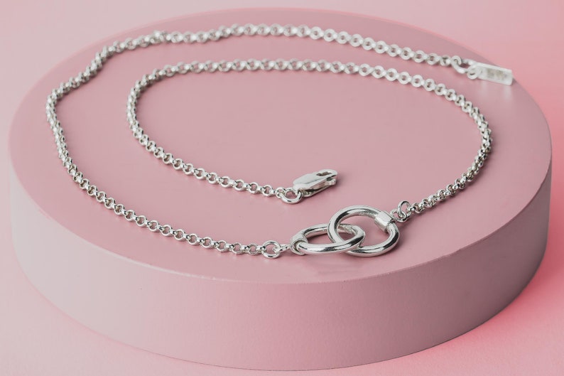 Forever Connected Necklace Chunky Sterling Silver Geometric interconnected linked Round Open Circle Halo Eternity Link Chain Necklace image 6