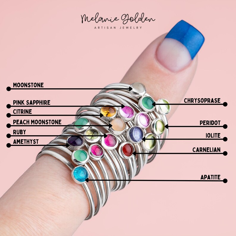 Anello con pietre preziose piccole impilate / Anello con pietra colorata impilabile in argento sterling, sottile e delicato anello impilabile, regalo di compleanno per lei immagine 8