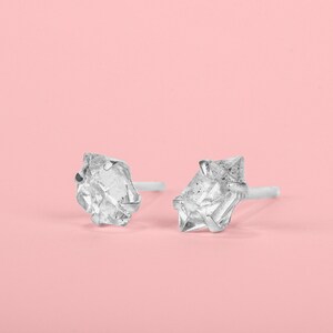 Very Tiny Raw Herkimer Diamond Stud Earrings in Sterling Silver | Minimalist Fashion for Women and Girls | Raw Rough Uncut Crystal Earrings