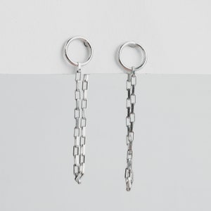 Boucles d'oreilles chaîne Boucles d'oreilles en argent sterling à tige ronde et chaîne Boucles d'oreilles Huggie suspension minimalistes avant-gardistes image 7