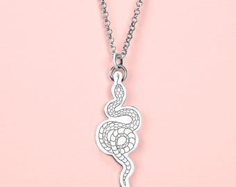 The Serpent Necklace | Signature Collection Necklaces | Sterling Silver Unisex Engraved Boho Bohemian Snake Charm Pendant Necklace