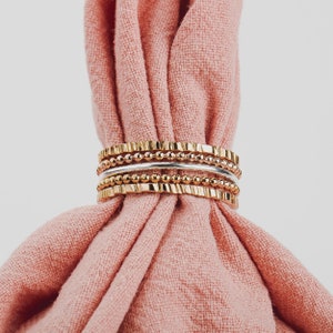 The Riley Stack | Set of 5 Stacking Rings | Rugged, Dot, Smooth Stackable Stack Rings | Gold and Silver Mixed Hammered Ring Bands
