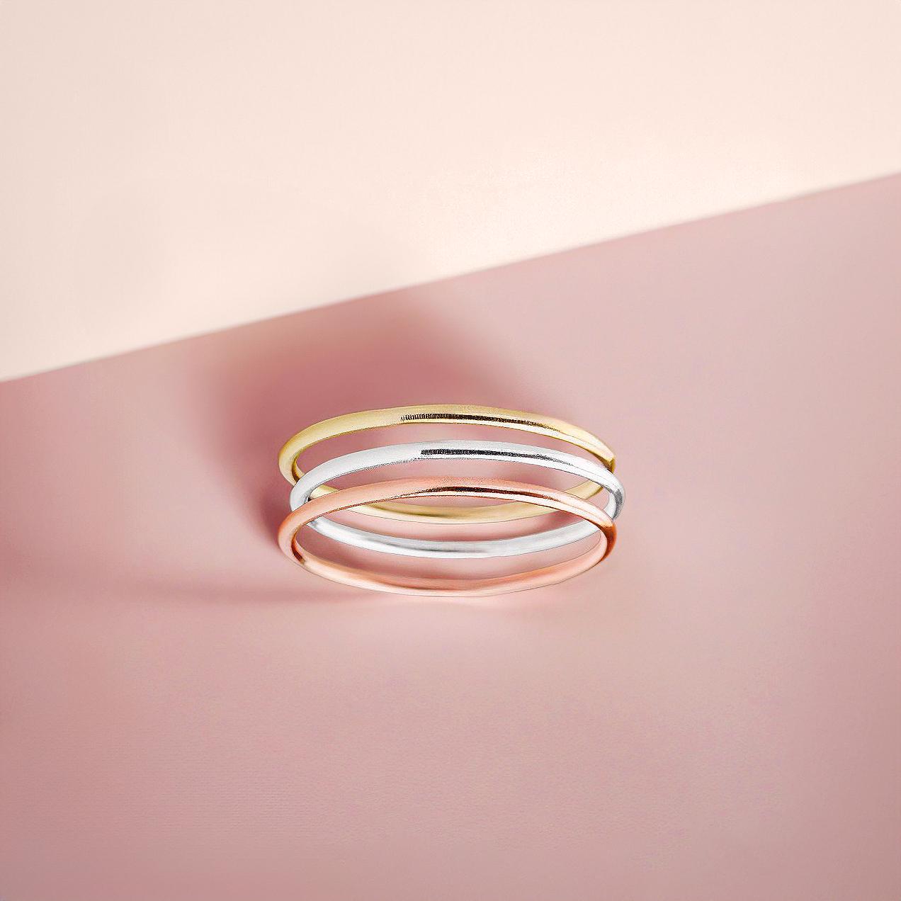 14k Gold Ring 1mm Stapelringe Ringe Massiv Gelbgold / Weißgold