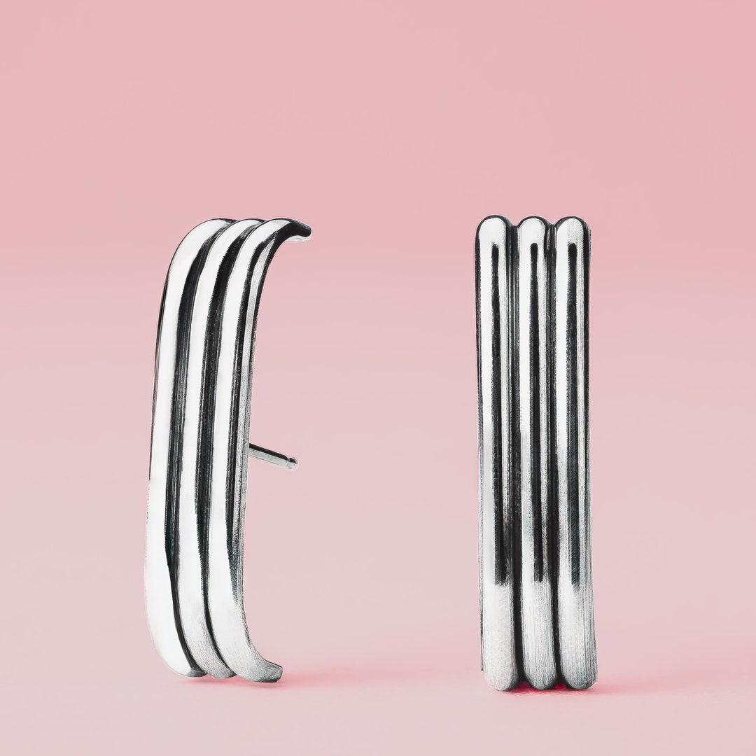 Rowe Suspender Earrings Sterling Silver Line Bar Cuff Stud Earrings