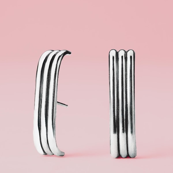 Rowe Suspender Earrings | Sterling Silver Line Bar Cuff Stud Earrings | Geometric Suspension Earrings, Wrap Earrings | Minimalist Everyday