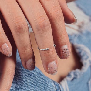 Bull Midi Ring | Adjustable Beaded Dot Knuckle Cuff Ring, Sterling Silver Mid Finger Minimalist Band, Simple Basic Everyday Jewelry for Her