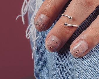 Bypass Midi Ring | Adjustable Sterling Silver Beaded Dot Knuckle Ring | Minimalist Everyday Spiral Cuff Mid Knuckle Ring