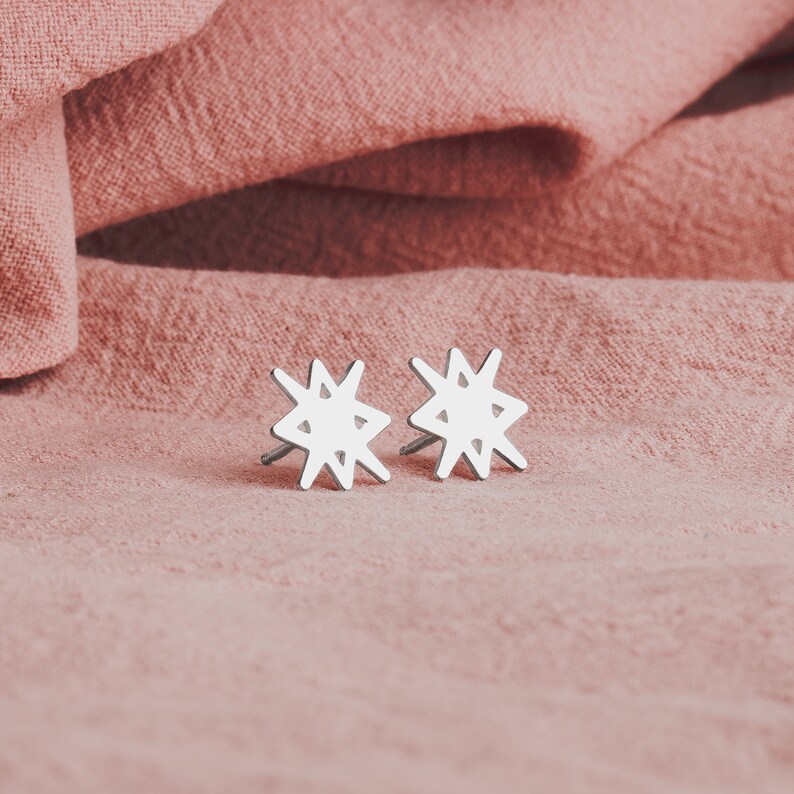 North Star Earrings Sterling Silver Starburst Stud Earrings Trending Star Earrings Perfect Minimalist Look Celestial Zodiac Space image 6