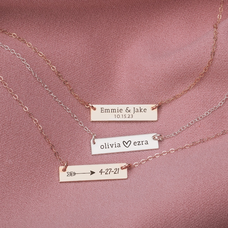 Relationship Necklace Personalized Engraved Romantic Bar Necklace in Silver, Gold, or Rose Gold Customized Gift for Wife Girlfriend image 1