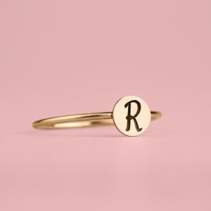 Initial Ring Personalized Custom Letter Ring Band in Silver, Gold, or Rose Gold Family Signet Monogram Stackable Stack Rings Gift Her image 1