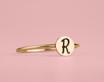 Initial Ring | Personalized Custom Letter Ring Band in Silver, Gold, or Rose Gold | Family Signet Monogram Stackable Stack Rings Gift Her